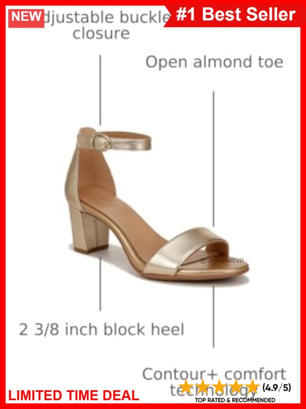 Naturalizer Vera Heeled Sandals Block Heel Ankle Strap Comfort - Picture 2 of 6